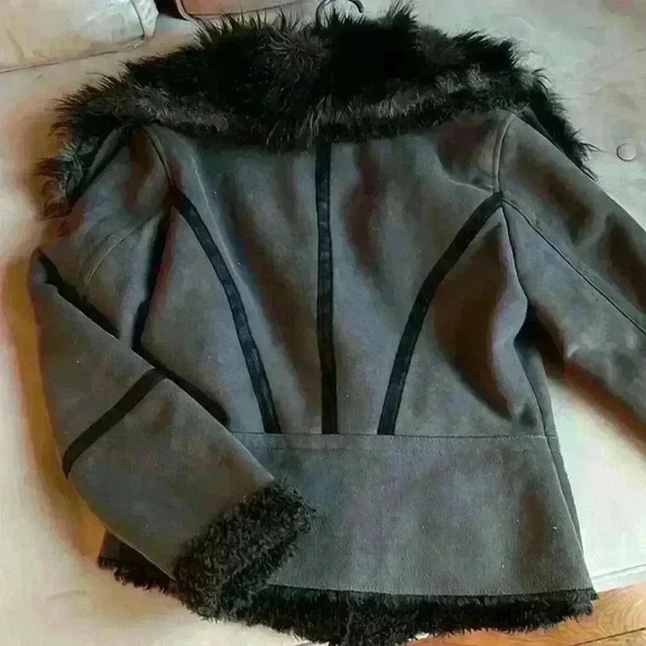 Moto-style faux suede shearling - Laundry by Shelli Segal winter coat - Sz M - Picture 5 of 6